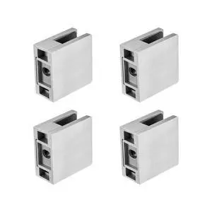 VEVOR Glass Clamp, 4 PCS Square Glass Railing Bracket for 0.31 "-0.47 " Tempered Glass, 304 Stainless Steel Glass Mounting Clamp, Glass Shelf Bracket for Balcony, Garden, Pool, Stair, Silver