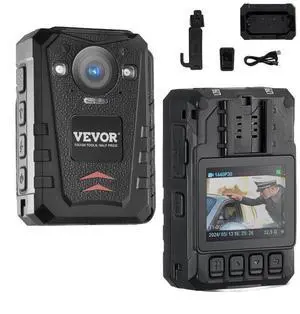 VEVOR  1440P HD Police Body Camera, 128GB Body Cam with Audio Video Recording Picture, Built-in 3500 mAh Battery, 2.0" LCD, Infrared Night Vision, Waterproof GPS Personal Body Cam for Law Enforcement