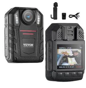 VEVOR  1440P HD Police Body Camera, 64GB Body Cam with Audio Video Recording Picture, Built-in 2850 mAh Battery, 2.0" LCD, Infrared Night Vision, Waterproof Personal Body Cam for Law Enforcement