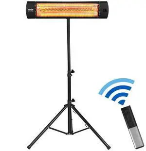 VEVOR Infrared Heater, 1500W Remote Control Electric Space Heater, LED Screen Patio Heater w/ 3 Speeds & Timer, Outdoor/Outdoor for Porch,Dining Room,Studio, with Stand & Mount to Ceiling/Wall,34in L