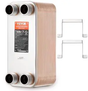 VEVOR Heat Exchanger, 5"x 12" 50 Plates Brazed Plate Heat Exchanger, Copper/316L Stainless Steel Water To Water Heat Exchanger For Floor Heating, Water Heating, Snow Melting, Beer Cooling