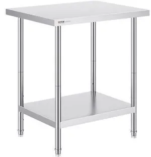 VEVOR Stainless Steel Prep Table, 24 x 30 x 34 Inch, Heavy Duty Metal Worktable with 3 Adjustable Height Levels, Commercial Workstation for Kitchen Garage Restaurant Backyard