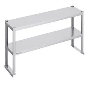 VEVOR Double Overshelf, Double Tier Stainless Steel Overshelf, 12 x 48 Inch Double Deck Overshelf, Height Adjustable Overshelf Prep Work Table for Kitchen, Restaurant and Workshop