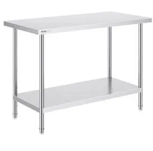VEVOR Stainless Steel Prep Table, 24 x 48 x 34 Inch, Heavy Duty Metal Worktable with 3 Adjustable Height Levels, Commercial Workstation for Kitchen Garage Restaurant Backyard