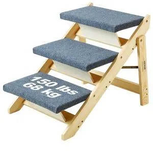 VEVOR Wood Pet Stairs/Pet Steps, 2-in-1 Foldable Wooden Dog Stair for Beds, Sofa and Cars, Dog Stairs & Ramp with 3 Steps for Small Medium Large Pet, up to 150 lbs