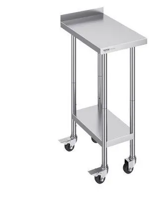 VEVOR 24 x 15 x 40 Inch Stainless Steel Work Table, Commercial Food Prep Worktable with Casters, Heavy Duty Prep Worktable, Metal Work Table with Adjustable Height for Restaurant, Home and Hotel