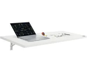 VEVOR  Wall Mounted Folding Table, 47.24" x 19.69" Wall Mount Drop Leaf Table, Floating Desk with Iron Bracket, Fold Down Desk for Small Spaces, Home Office, Dining, Laundry Room, Kitchen, Bar, White