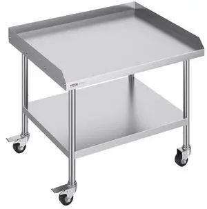 VEVOR Stainless Steel Work Table, 30 x 36 x 30 Inch Commercial Food Prep Worktable with 4 Wheels, Casters, 3-Sided Backsplash Heavy Duty Prep Worktable, Metal Work Table for Restaurant Home Hotel