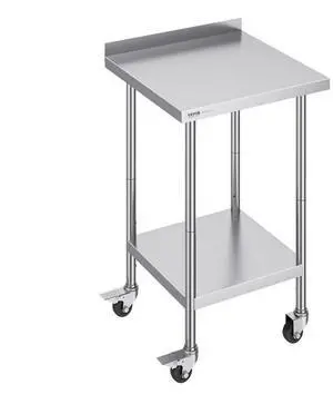 VEVOR 24 x 24 x 40 Inch Stainless Steel Work Table, Commercial Food Prep Worktable with Casters, Heavy Duty Prep Worktable, Metal Work Table with Adjustable Height for Restaurant, Home and Hotel