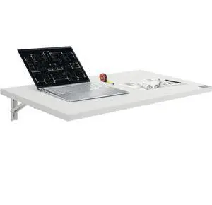 VEVOR  Wall Mounted Folding Table, 35.43" x 19.69" Wall Mount Drop Leaf Table, Floating Desk with Iron Bracket, Fold Down Desk for Small Spaces, Home Office, Dining, Laundry Room, Kitchen, Bar, White