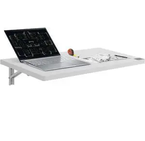 VEVOR  Wall Mounted Folding Table, 31.5" x 15.75" Wall Mount Drop Leaf Table, Floating Desk with Iron Bracket, Fold Down Desk for Small Spaces, Home Office, Dining, Laundry Room, Kitchen, Bar, White