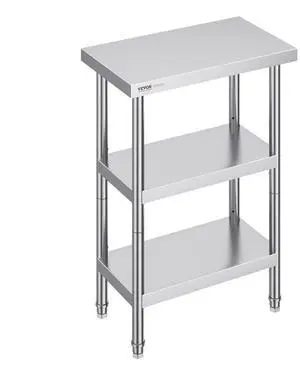 VEVOR Stainless Steel Food Prep Table, 14 x 24 x 34 Inch Commercial Kitchen Worktable, with 2 Adjustable Undershelf, Heavy Duty Prep Table Metal Work Table for BBQ, Kitchen, Home, and Garage