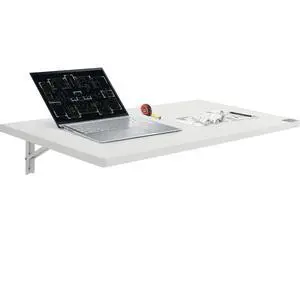 VEVOR  Wall Mounted Folding Table, 39.37" x 19.69" Wall Mount Drop Leaf Table, Floating Desk with Iron Bracket, Fold Down Desk for Small Spaces, Home Office, Dining, Laundry Room, Kitchen, Bar, White