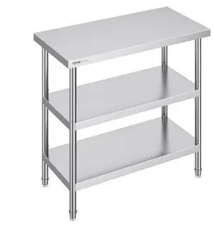 VEVOR Stainless Steel Food Prep Table, 18 x 36 x 34 Inch Commercial Kitchen Worktable, with 2 Adjustable Undershelf, Heavy Duty Prep Table Metal Work Table for BBQ, Kitchen, Home, and Garage