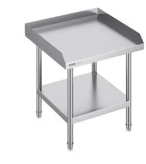 VEVOR Stainless Steel Work Table, 24 x 24 x 26 Inch Commercial Food Prep Worktable, 3-Sided Backsplash Heavy Duty Prep Worktable, Metal Work Table with Adjustable Height for Restaurant Home Hotel