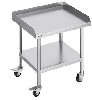 VEVOR Stainless Steel Work Table, 24 x 28 x 30 Inch Commercial Food Prep Worktable with 4 Wheels, Casters, 3-Sided Backsplash Heavy Duty Prep Worktable, Metal Work Table for Restaurant Home Hotel