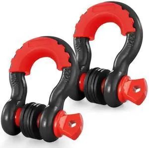 VEVOR 3/4" D-Ring Shackle, 2 Pack Alloy Steel Shackles 62832 lbs (28.5 Ton) Break Strength with 7/8" Screw Pin, Isolators & Washers, Heavy Duty Off Road Vehicle Recovery Shackle for Jeep Truck, Black