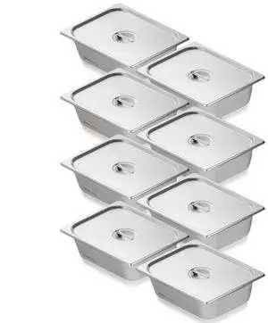 VEVOR 8 Pack Hotel Pans, 1/2 Size Anti-Jam Steam Pan with Lid, 0.8mm Thick Stainless Steel Steam Table Pan, 4-Inch Deep Commercial Table Pan, Catering Storage Food Pan, for Industrial & Scientific