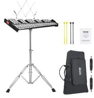 VEVOR 32 Note Glockenspiel Xylophone Bell Kit, Professional Percussion Instrument Set with Mallets, Drum Sticks, Music Stand, Adjustable Stand and Carrying Bag for Students & Adults