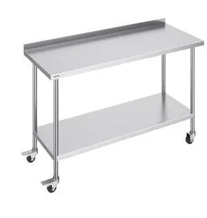 VEVOR  24 x 60 x 40 Inch Stainless Steel Work Table, Commercial Food Prep Worktable with Casters, Heavy Duty Prep Worktable, Metal Work Table with Adjustable Height for Restaurant, Home and Hotel