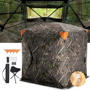 VEVOR Hunting Blind, 270° See Through Ground Blind, 2-3 Person Pop Up Deer Blind for Hunting with Carrying Bag, Portable Resilient Hunting Tent, One-Way See-Through Mesh for Turkey and Deer Hunting