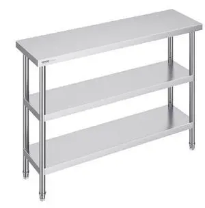 VEVOR Stainless Steel Food Prep Table, 14 x 48 x 34 Inch Commercial Kitchen Worktable, with 2 Adjustable Undershelf, Heavy Duty Prep Table Metal Work Table for BBQ, Kitchen, Home, and Garage