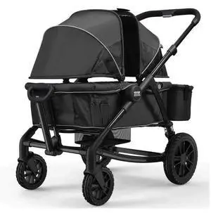 VEVOR  All-Terrain Stroller Wagon, 2 Seats Foldable Expedition 2-in-1 Collapsible Wagon Stroller, Includes Canopy, Parent Organizer, Snack Tray & Cup Holders, 55lbs for Single Seat, Black