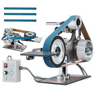 VEVOR Belt Grinder Sander, 30 x 1-Inch Variable Speed Belt Polisher with VFD, 550W Polishing Grinding Machine with 2 Grinding Moulds & 3PCS Sanding Belts for Metalworking, Knife Making