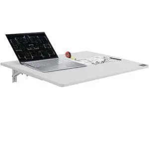 VEVOR  Wall Mounted Folding Table, 31.5" x 19.69" Wall Mount Drop Leaf Table, Floating Desk with Iron Bracket, Fold Down Desk for Small Spaces, Home Office, Dining, Laundry Room, Kitchen, Bar, White