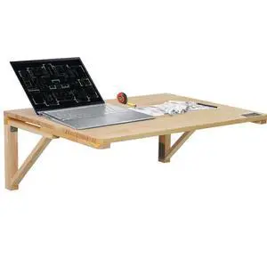 VEVOR  Wall Mounted Folding Table, 31.5" x 23.62" Wall Mount Drop Leaf Table, Wooden Floating Desk with Iron Bracket, Fold Down Desk for Small Spaces, Home Office, Dining, Laundry Room, Kitchen, Bar