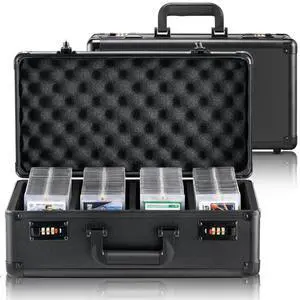 VEVOR Graded Card Storage Box, 4 Slots, Graded Sports Cards Holder Carrying Case with Coded Lock Foam Dividers, for 120 PSA Graded Cards 84 BGS Cards 96 SGC Cards 428 Top Loaders or 999+ Loose Cards