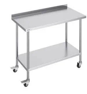 VEVOR 24 x 48 x 40 Inch Stainless Steel Work Table, Commercial Food Prep Worktable with Casters, Heavy Duty Prep Worktable, Metal Work Table with Adjustable Height for Restaurant, Home and Hotel