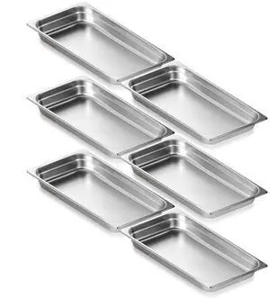 VEVOR 6 Pack Hotel Pans, Full Size Anti-Jam Steam Pan, 0.8mm Thick Stainless Steel Restaurant Steam Table Pan, 2.5-Inch Deep Commercial Table Pan, Catering Storage Food Pan, for Industrial & Scientifi