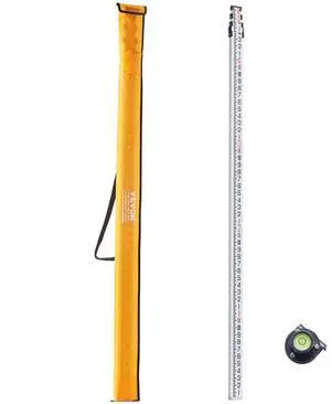 VEVOR Aluminum Grade Rod, 16-Feet/8ths 4 Sections Telescopic Measuring Rod,Double-Sided Scale 1/8in Leveling Rod Stick,Aluminum Alloy Survey Rod with Bubble Level &Carrying Bag for Houses,Walls,Floors
