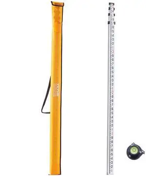 VEVOR Aluminum Grade Rod, 14-Feet/10ths 6 Sections Telescopic Measuring Rod,Double-Sided Scale 1/10 ft Leveling Rod Stick,Aluminum Alloy Survey Rod w/ Bubble Level&Carrying Bag for Houses,Walls,Floors