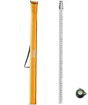 VEVOR Aluminum Grade Rod, 16-Feet/10ths 4 Sections Telescopic Measuring Rod,Double-Sided Scale 1/10ft Leveling Rod Stick,Aluminum Alloy Survey Rod w/ Bubble Level &Carrying Bag for Houses,Walls,Floors