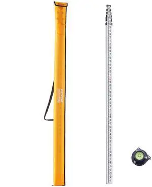 VEVOR Measuring Rod 25-Feet/10ths 6 Sections Telescopic Grade Rod 1/10ft w/ Bag