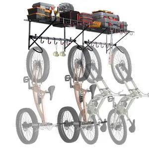 VEVOR Bike Storage Rack Wall Mount Garage Bike Holder & 2 Shelves for 4 Bicycles