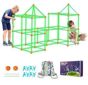 VEVOR Glow In The Dark! Christmas Gift! Tent Fort Building Kit for Kid Glow In The Dark STEM Construction Toy 140P