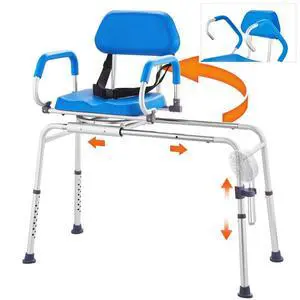 VEVOR Sliding Tub Transfer Bench Shower Chair with 360 Degree Swivel Seat 330LBS