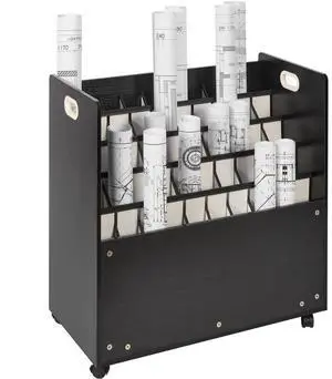 VEVOR Blueprint Roll File Holder 50 Slots Mobile Wooden Blueprint Storage Cart, Blue Print Storage Organizer - Mobile Roll File Cart, Construction Plan Holders, Blueprint Cabinet with Wheels, Roll Fi
