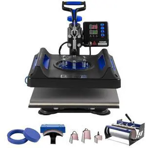 VEVOR 8 in 1 Heat Press Machine 15x15 in 30oz Tumbler Press T-Shirts Black+Blue