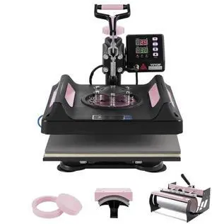 VEVOR 5 in 1 Heat Press Machine 15x15 in 30oz Tumbler Press T-Shirts Black