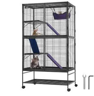 VEVOR  64.6" Metal Small Animal Cage 4-Tier Rolling Ferret Cage with Tray 3 Ramps