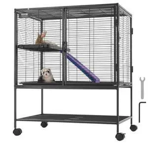 VEVOR 36" Metal Small Animal Cage 2-Tier Rolling Ferret Cage with Tray A Ramp