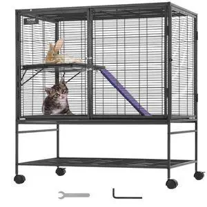 VEVOR 39" Metal Small Animal Cage 2-Tier Rolling Ferret Cage with Tray A Ramp
