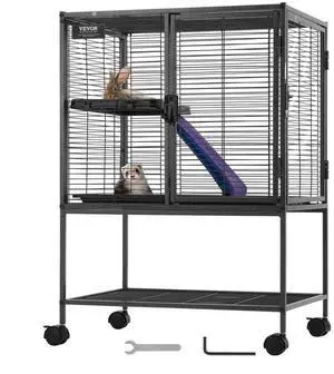 VEVOR 34" Metal Small Animal Cage 2-Tier Rolling Ferret Cage with Tray A Ramp