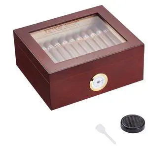 VEVOR 50 Cigars Humidor Glasstop Cedar Cigar Storage Box Humidifier Hygrometer
