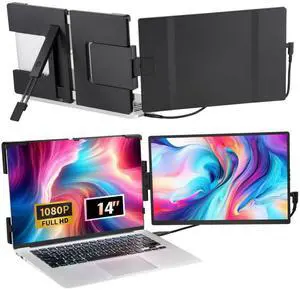 VEVOR Portable Laptop Screen Extender, 14" FHD 1080P IPS Dual Extended Monitor for 13"-17" Laptop, Swivel Portable Monitor USB-C/USB-A/Mini HDMI Port, Compatible with Mac/Wins/Android/Switch/PS5