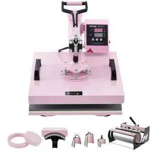 VEVOR Heat Press Machine 15x15 in 8 in 1 with 30oz Tumbler Press T-Shirts Pink